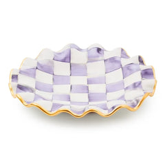 Violet Check Ceramic Fluted Dessert Plate
