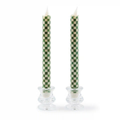Emerald Check Flameless Dinner Candles, Set of 2