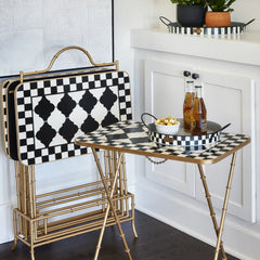 Mocha Check Cocktail Trays, Set of 4