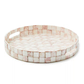 Violet Check Capiz Round Tray