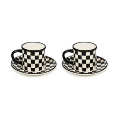 Rosy Check Espresso Cup & Saucer, Set of 2