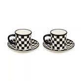 Mocha Check Espresso Cup & Saucer, Set of 2
