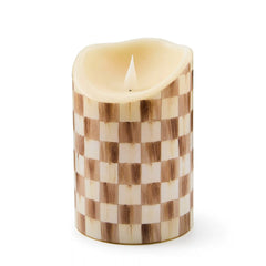 Emerald Check Flameless 9" Pillar Candle