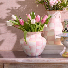 Sterling Check Enamel Large Vase