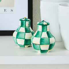 Mocha Check Large Salt & Pepper Shakers