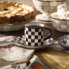 Mocha Check Espresso Cup & Saucer, Set of 2