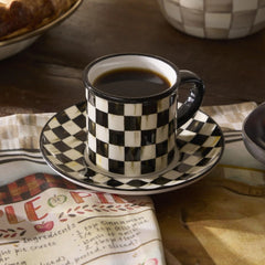 Rosy Check Espresso Cup & Saucer, Set of 2