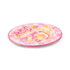 Pink Marble Check Melamine Salad Plates, Set of 4
