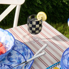 Black Check Acrylic Water Goblets, Set of 4