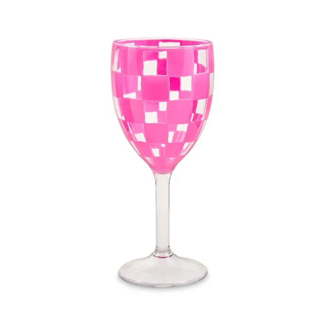 Pink Check Acrylic Wine Goblets, Set of 4