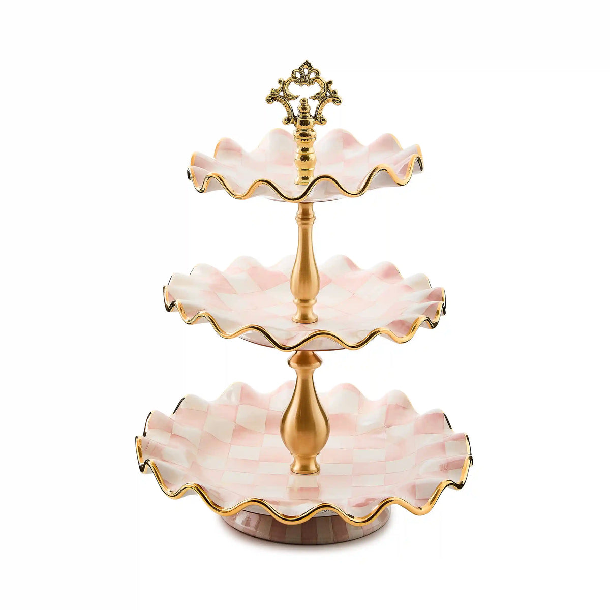 Mocha Check Ceramic Three Tier Sweet Stand