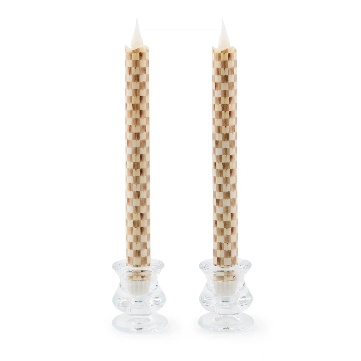 Emerald Check Flameless Dinner Candles, Set of 2