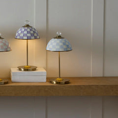 Mocha Check LED Rechargeable Dome Table Lamp