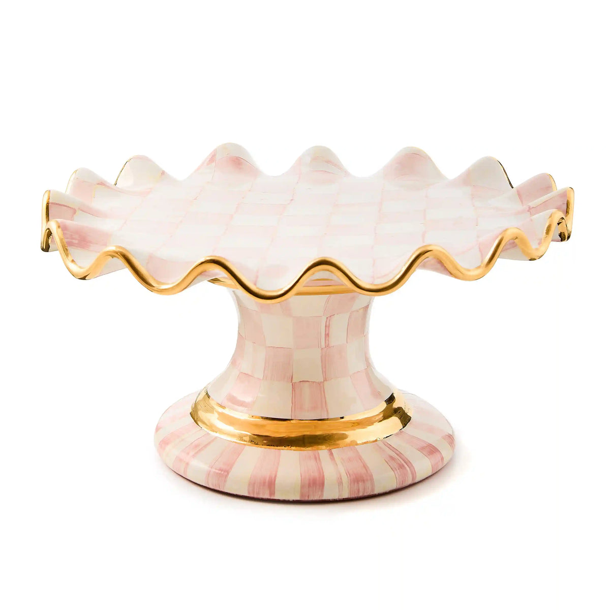 Mocha Check Ceramic Fluted Cake Stand