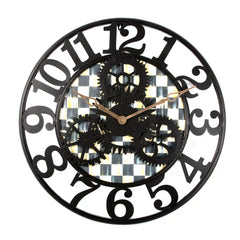 Mocha Check Large Farmhouse Wall Clock