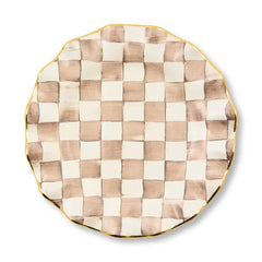 Mocha Check Ceramic Fluted Dinner Plate