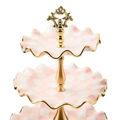 Mocha Check Ceramic Three Tier Sweet Stand